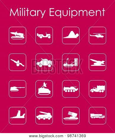 Set of military equipment simple icons