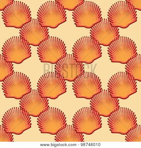 Scallop seashell semless pattern on background. illustration