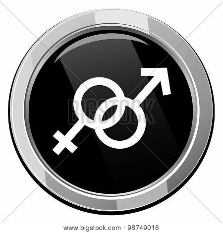 Couple Sign. Bllack Round Icon.