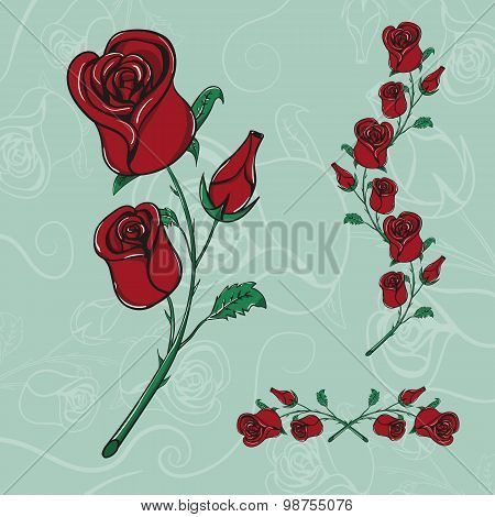 roses hand drawn realistic sketch