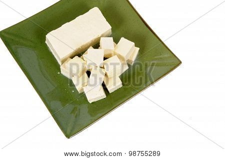 Tofu Cubes With Green Plate