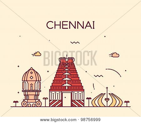 Chennai skyline trendy vector illustration linear