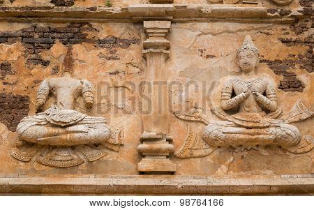 Ancient Buddha image statues at Wat Jet Yod, Chiang Mai, Thailand