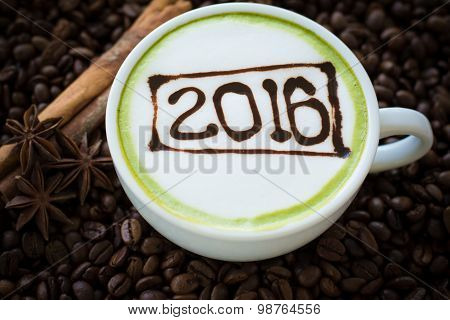 Hot Green Tea With Foam Milk Art 2016 Pattern