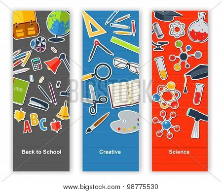 Back To School Set Of Banners. Concept Education, Creative, Science