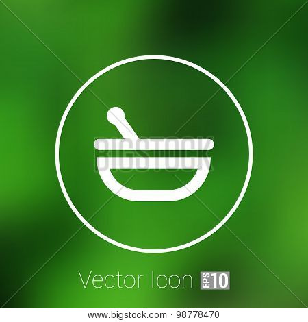 Mortar and pestle with blue tablets icon