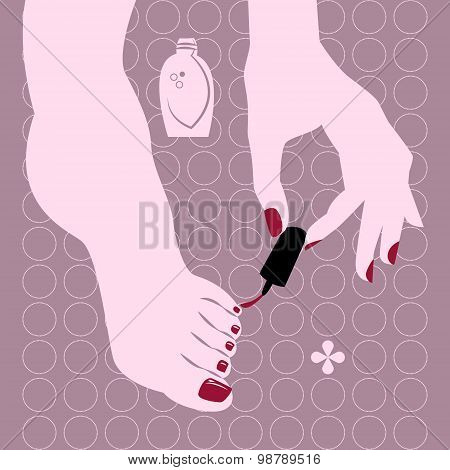 Woman Applying Nail Polish On Fingers. Pedicure.