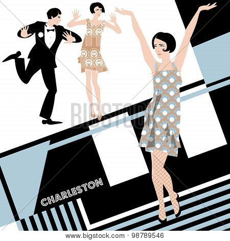 The Charleston. Retro Dancers. Art-deco.