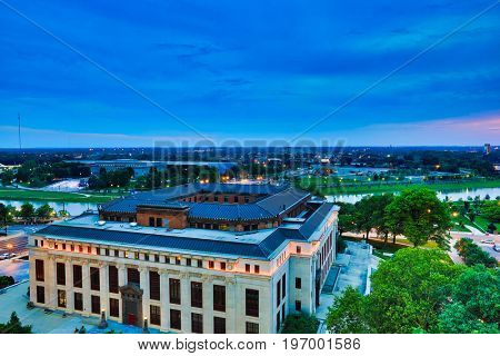 Columbus, Ohio  city hall overlooks the Scioto river downtown.