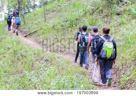ChiangDao, Chaingmai, Thailand. - January 28, 2017 : People walking or hiking in the Mountain at Doi Luang Chiang Dao, Chaingmai, Thailand.
