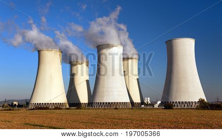 Evening colored sunset view of Nuclear power plant Jaslovske Bohunice - Slovakia