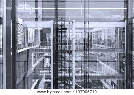 Abstract window reflections in morden office building. Contemporary corporate business architecture.