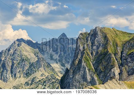 Impressive peaks in Neouvielle Massif in Pyrenees Mountains seen from Col du Tourmalet.