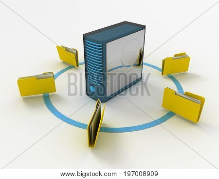 3D Rendering Of Server With File Folder. 3D Rendered Illustration