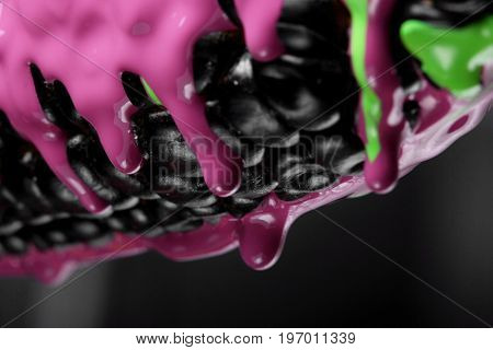 Black Corn With Pouring Green And Purple Paint Background, Macro Closeup.texture.abstract