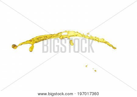 flying beautiful oil splah isolated over white background and drops