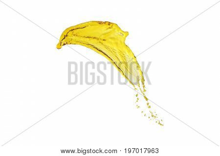 flying beautiful oil splah isolated over white background and drops