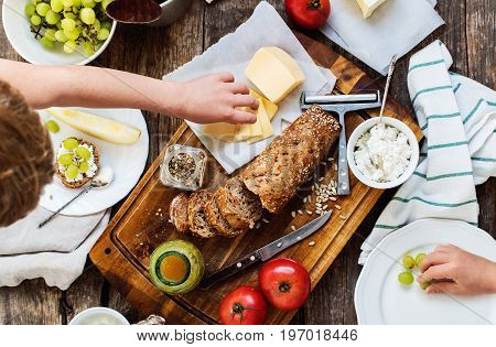 Preparation Snack For Eating On Wooden Table