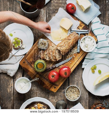 Preparation Snack For Eating On Wooden Table