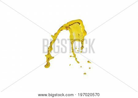 flying beautiful oil splah isolated over white background and drops