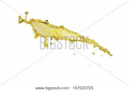 flying beautiful oil splah isolated over white background and drops