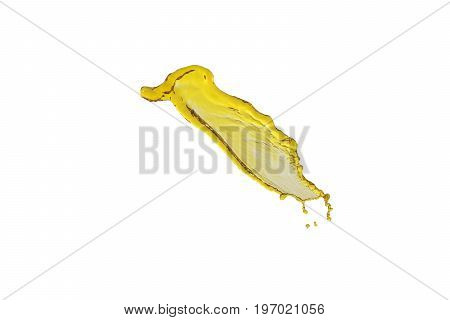 flying beautiful oil splah isolated over white background and drops