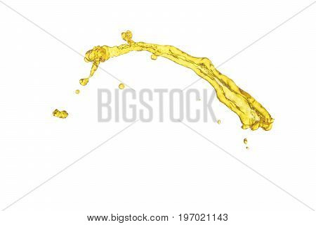 flying beautiful oil splah isolated over white background and drops