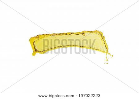 flying beautiful oil splah isolated over white background and drops