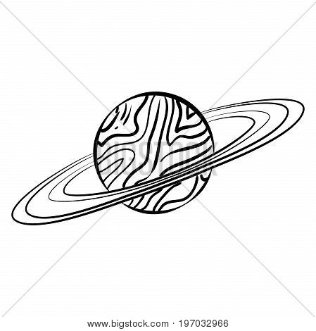 Vector outline Saturn planet with rings on white background.