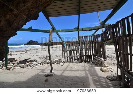 Shoddy shelter located on Andicuri beach in Aruba.