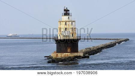 Brandywine Shoal Lighthouse between Delaware and New Jersey