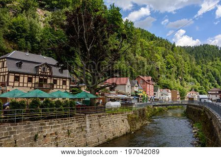 City Hrensko on Kaminitska river in Bohemian Switzerland  national park, Czech Republic