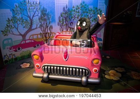 Prague, Czech republic, July 22, 2017: Krtek in Grevin museum of the wax figures in Prague.