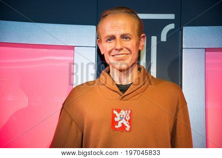 Prague, Czech republic, July 22, 2017: Emil Zatopek in Grevin museum of the wax figures in Prague.