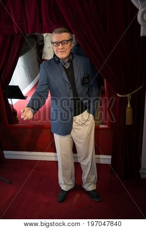 Prague, Czech republic, July 22, 2017: Milos Forman in Grevin museum of the wax figures in Prague.