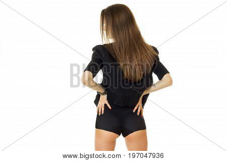 Young slim sexy brunette with beautiful buttocks isolated on white background