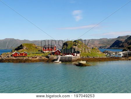Colorful Norwegian Style Wooden Houses of a Small Fishing Village, North Cape, Norway, Scandinavia