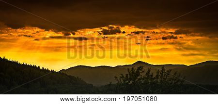 Picturesque sunset in Altai mountains Ridder Kazakhstan