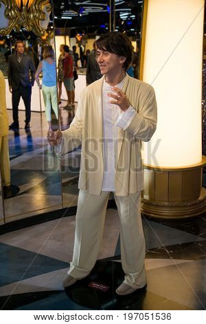 Prague, Czech republic, July 22, 2017: Jackie Chan in Grevin museum of the wax figures in Prague.