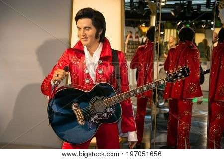 Prague, Czech republic, July 22, 2017: Elvis Presley in Grevin museum of the wax figures in Prague.