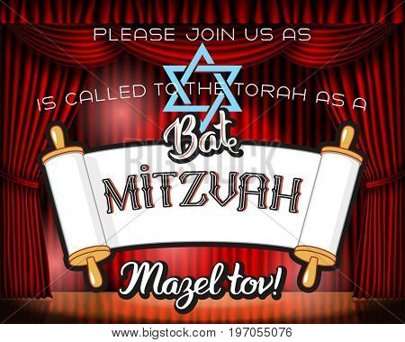 Bar Mitzvah invitation or congratulation card. Holiday of coming of age Jewish rituals.