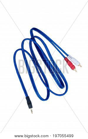 audio cable isolated on a white background.One stereo jack and two cinches.