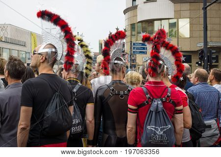 BERLIN GERMANY - JUNE 27 2015: Christopher Street Day (CSD). The annual European LGBT celebration and demonstration held in Berlin for the rights of LGBT people and against discrimination and exclusion.