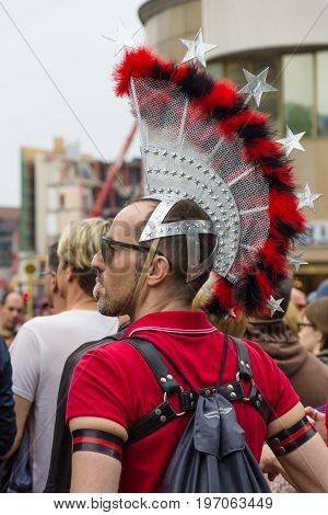 BERLIN GERMANY - JUNE 27 2015: Christopher Street Day (CSD). The annual European LGBT celebration and demonstration held in Berlin for the rights of LGBT people and against discrimination and exclusion.