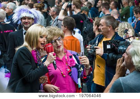 BERLIN GERMANY - JUNE 27 2015: Christopher Street Day (CSD). The annual European LGBT celebration and demonstration held in Berlin for the rights of LGBT people and against discrimination and exclusion.