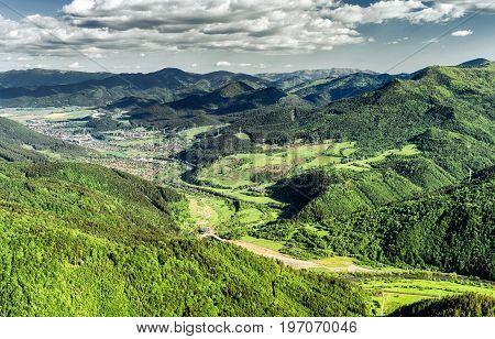 Beautiful view from hill Hrdos (Ostre). Great Fatra mountains landscape. Town Ruzomberok at backround