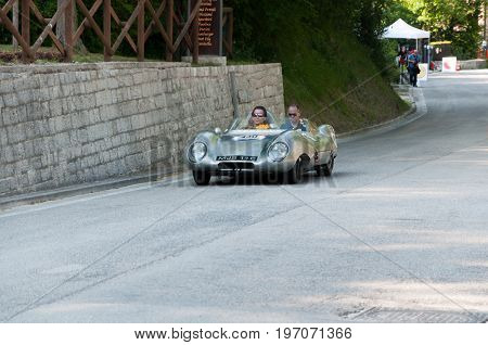 PESARO, ITALY - MAY 15: LOTUS ELEVEN CLIMAX 1956 old racing car in rally Mille Miglia 2015 the famous italian historical race 1927-1957 on May 15 2015