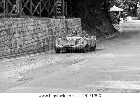PESARO, ITALY - MAY 15: LOTUS ELEVEN CLIMAX 1956 old racing car in rally Mille Miglia 2015 the famous italian historical race 1927-1957 on May 15 2015