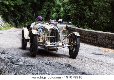 PESARO, ITALY - MAY 15: BUGATTI Type 35 A 1926 old racing car in rally Mille Miglia 2015 the famous italian historical race 1927-1957 on May 15 2015