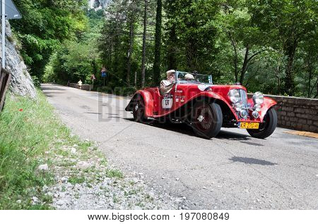 Gola Del Furlo, Italy - May 19: Aston Martin 15/98 Short Chassis 1937 On An Old Racing Car In The Ra